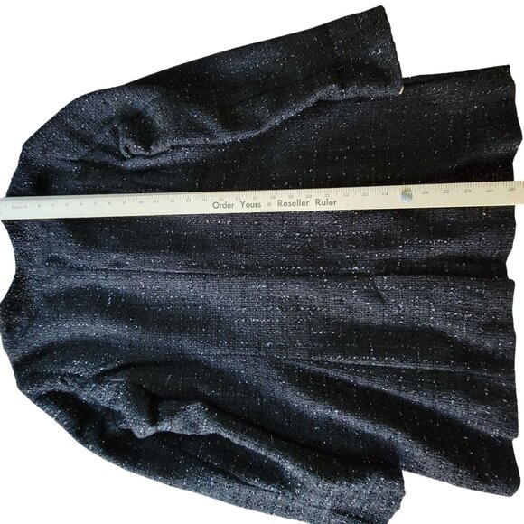 Chicos Black Tweed Open Front Jacket Tinsel Leopard Print Lining Size S 1 - Picture 16 of 16